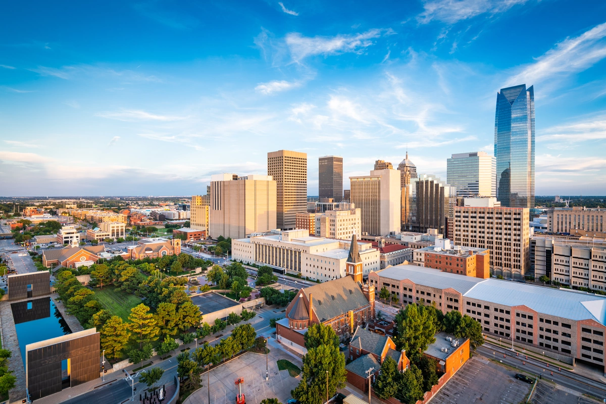 Oklahoma City downtown view against blue sky