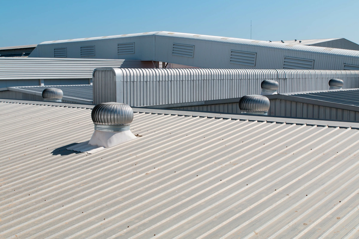 metal commercial roofing with turbine