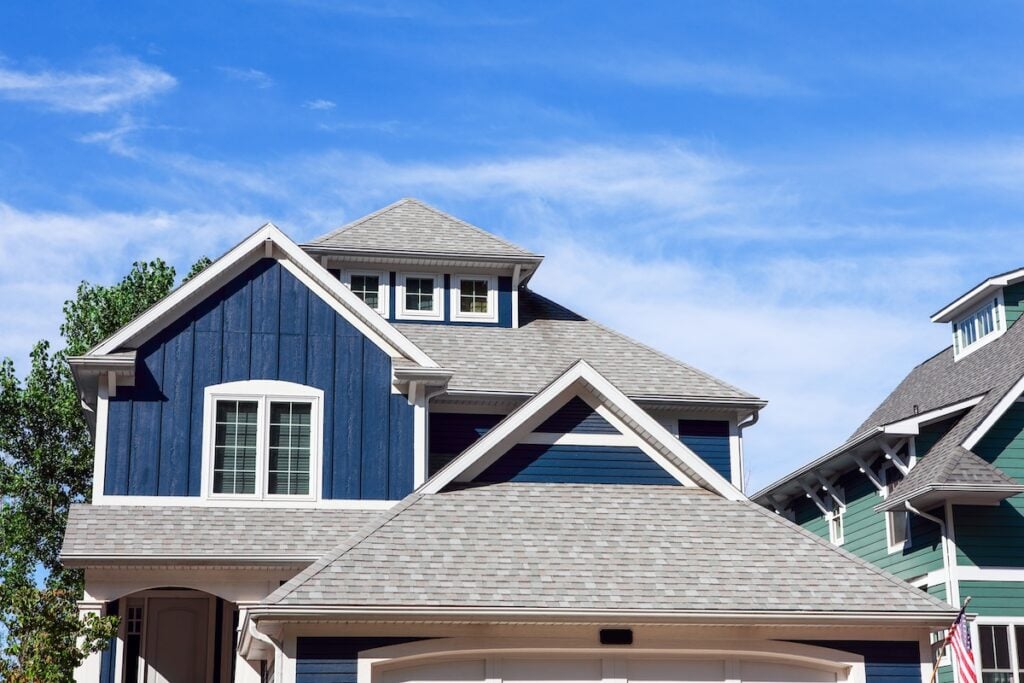 Close up row of beach houses f wave shingles