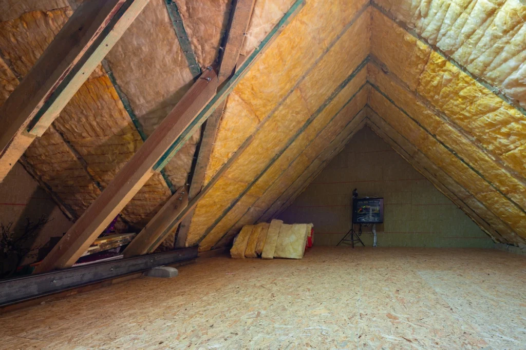 empty attic with attic insulation
