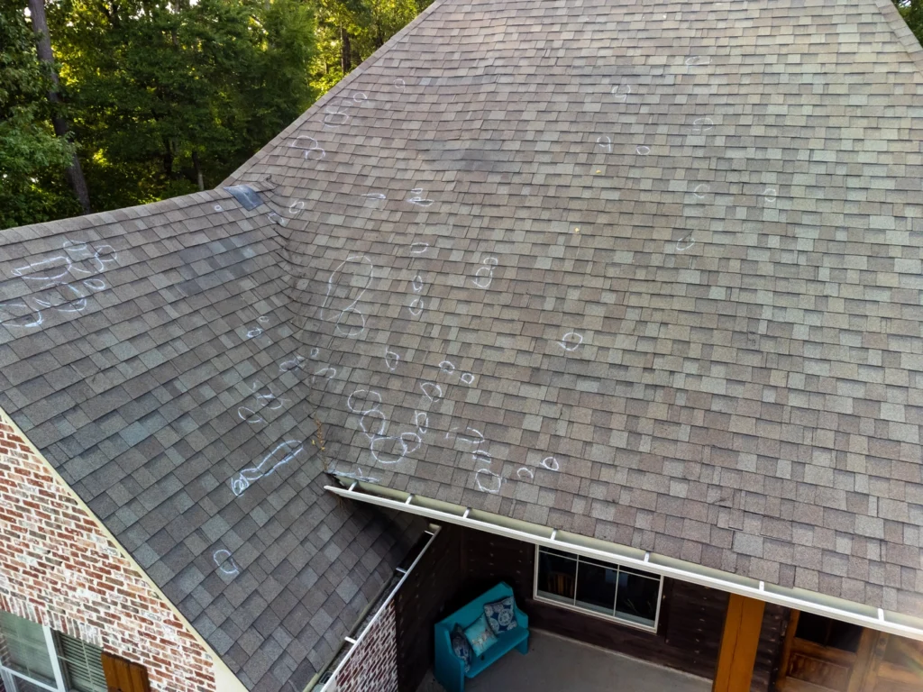 Roof inspection and chalk mark ups for insurance coverage before replacement
