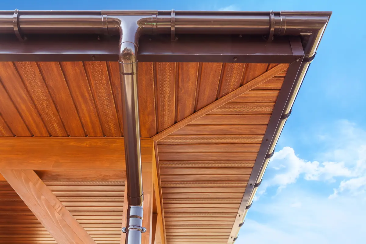 underside of a wooden roof overhang