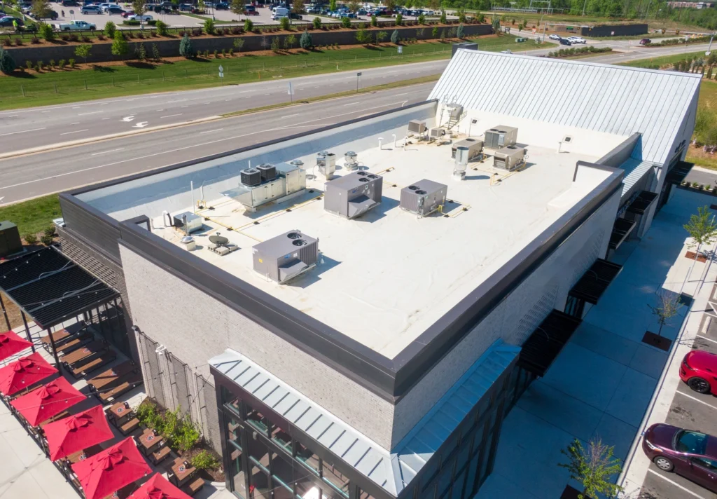 aerial view of tpo roof installation in choctaw ok