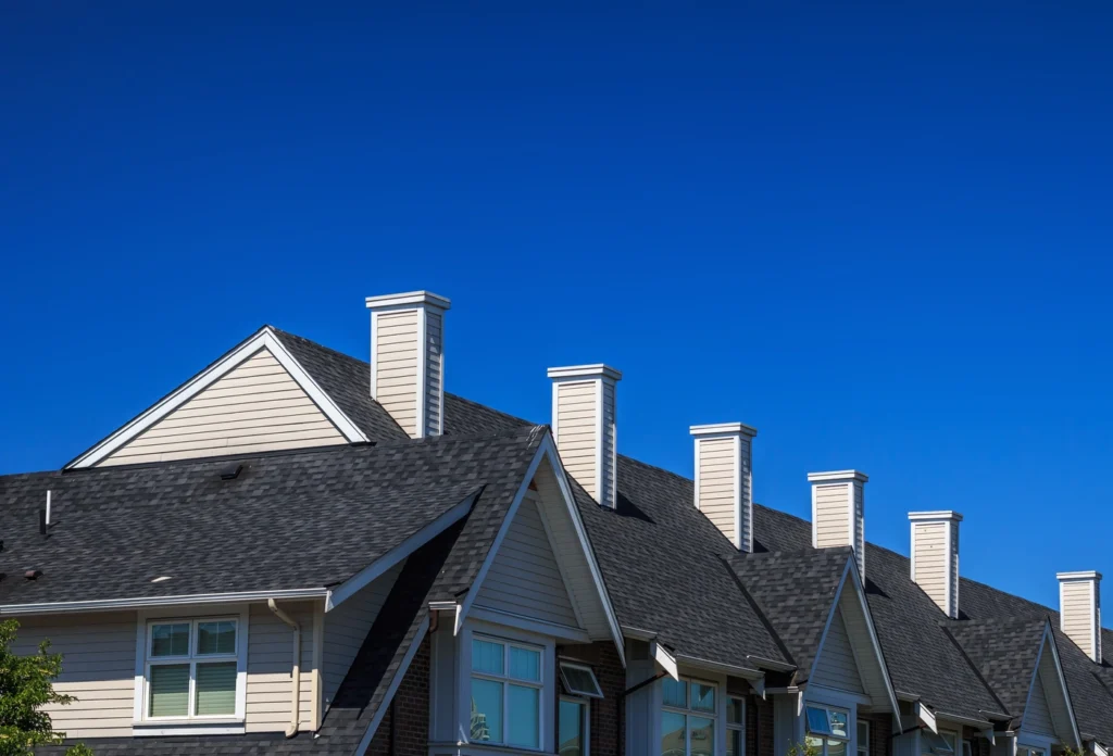 close up view of shingle roofing installed on multifamily commercial building