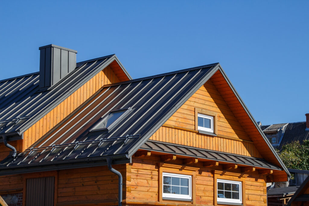 metal roof cost Wooden houses. Classic metal roof. Colorful Houses