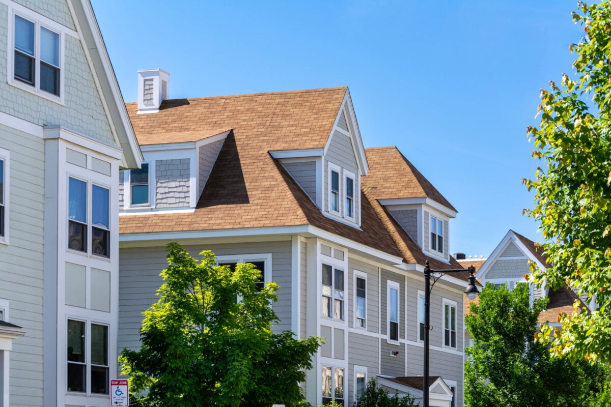 Beautiful residential neighborhood with newly built family homes in Brighton, Massachusetts, USA