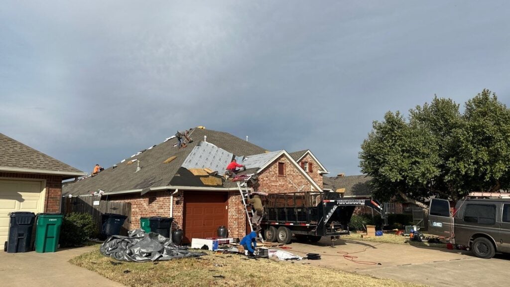 Roof replacement in progress by Palladium Roofing