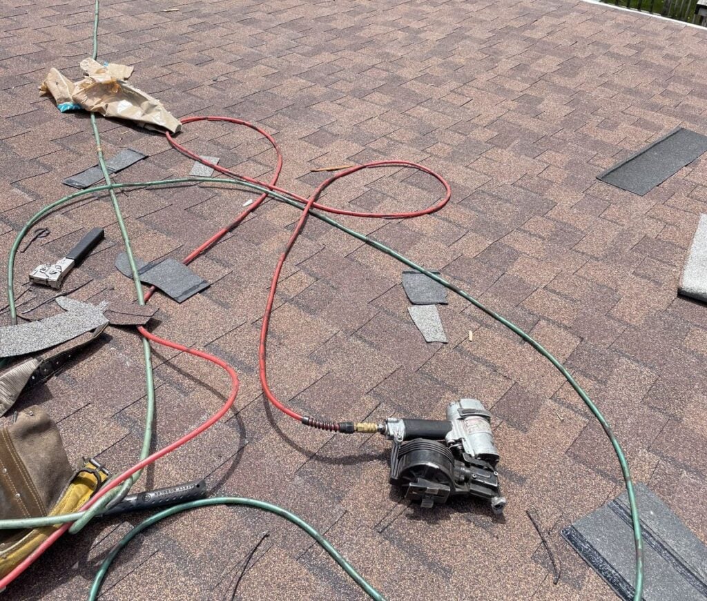 tools on a roof being repaired
